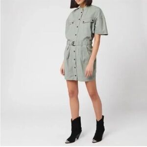 Isabel Marant Sage Green Utility Shirt Mini Dress